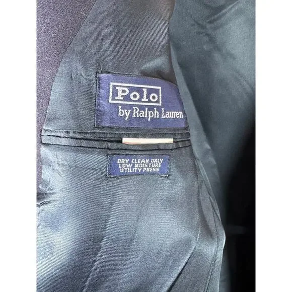 Polo Ralph Lauren Made in USA 100% Worsted Wool Navy Blazer Gold Buttons VTG 20